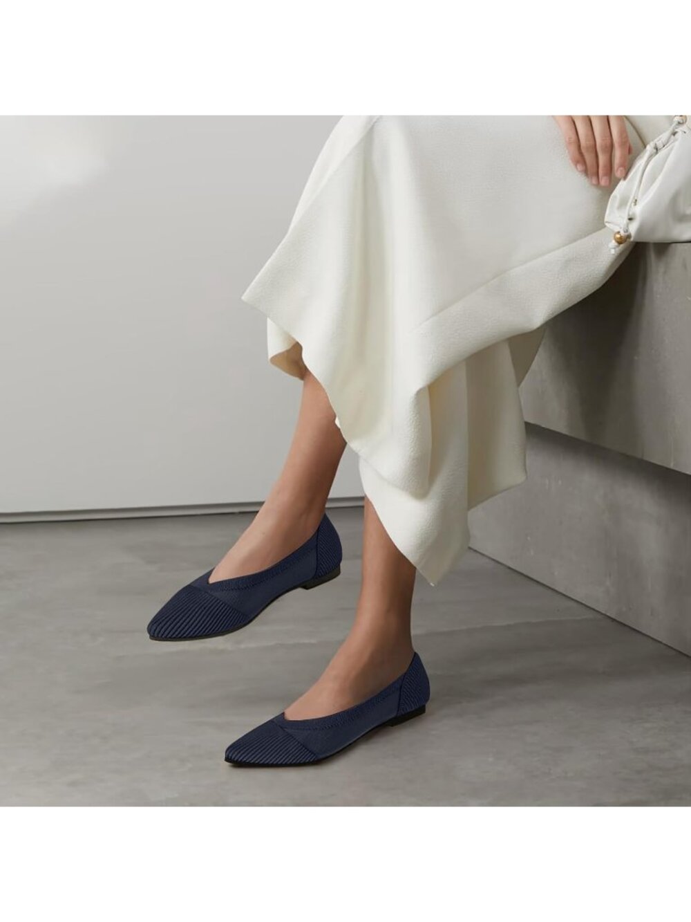 Women's Navy Blue Comfortable Dressy Mesh Pointed Toe Pull On Ballet Flat Shoes - Picture 3 of 6